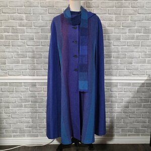 Vintage Avoca Irish Wicklow Wool Cape Cloak Jewel Tone Retro Luxury Timeless L